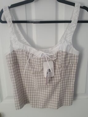 Elodie Beige and White Gingham Cami